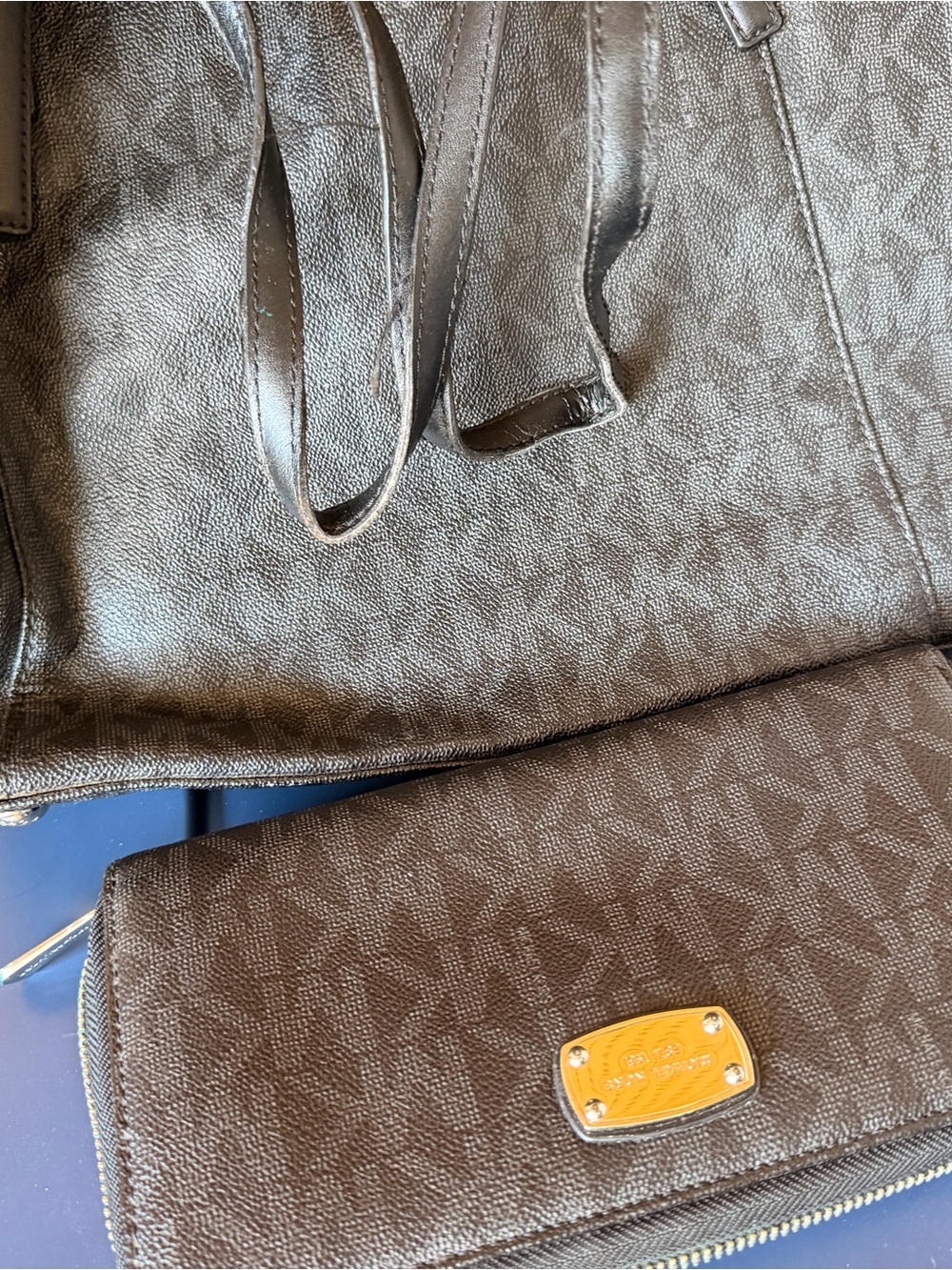 Michael Kors Black Pebbled Leather Tote with Logo Plaque